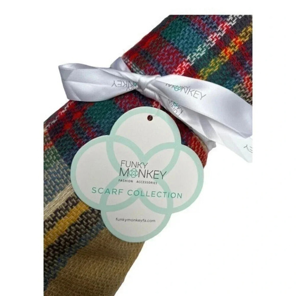 Funky Monkey Women’s Plaid Fall Winter Blanket Infinity Scarf Wrap Tan Red New - Picture 2 of 5